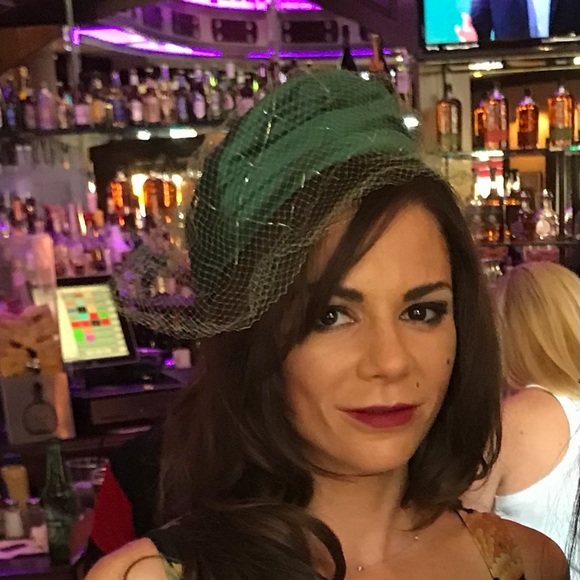 Vintage Green Satin Pillbox Hat with Netting main image 7